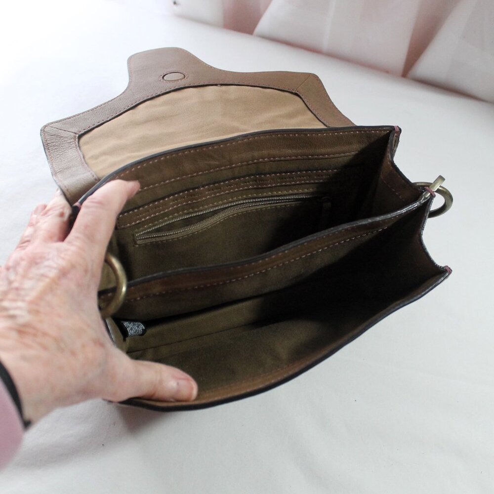 Ellen Tracy Brown Goat Leather Handbag / Shoulder Bag - Picture 7 of 8